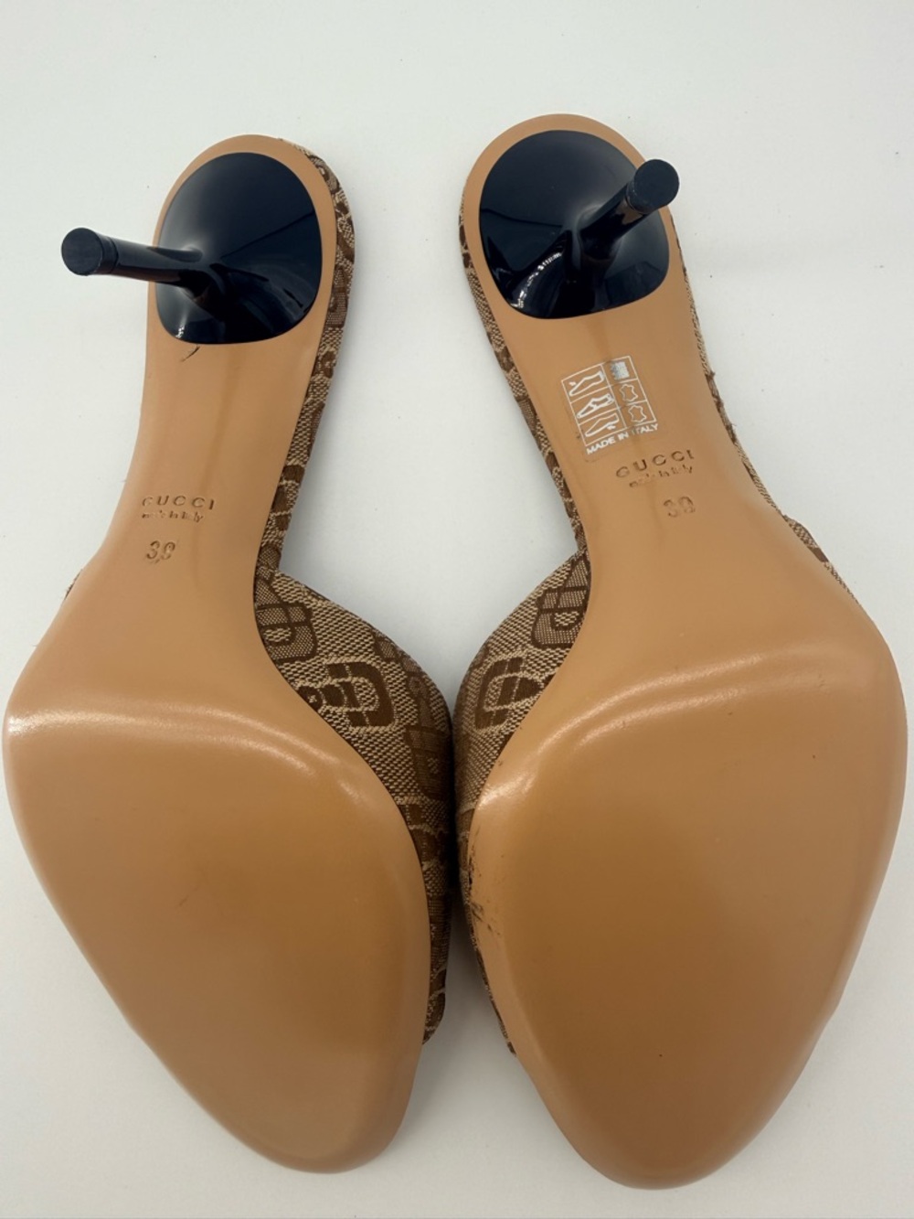Gucci Brown Monogram Open-Toe Mule Heels - Picture 3 of 6